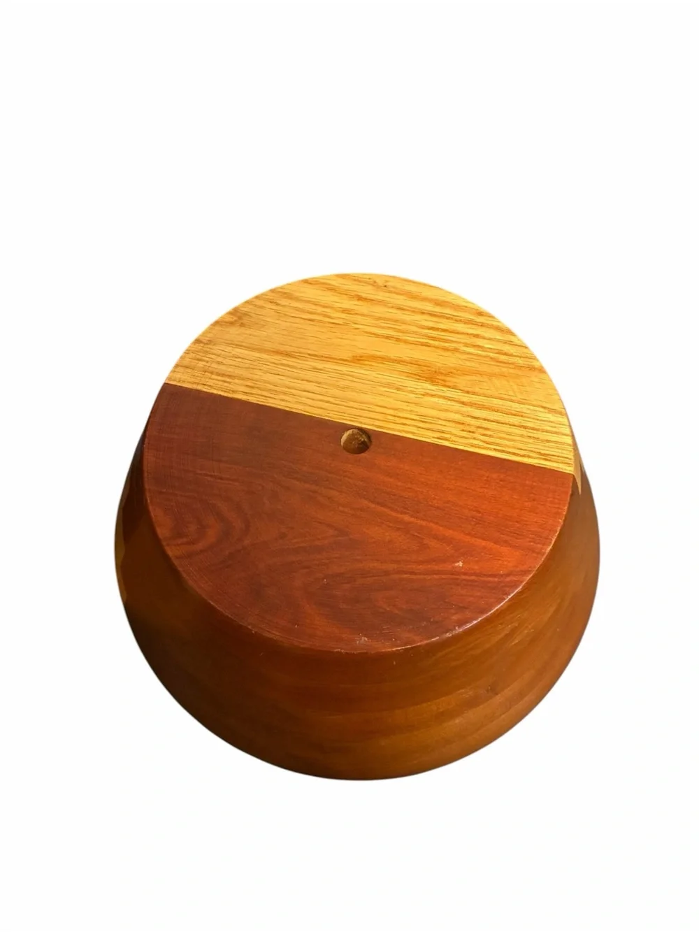 Artisan Two Tone Wooden Bowl Stepped Geometric Design Mid Century Modern Style
